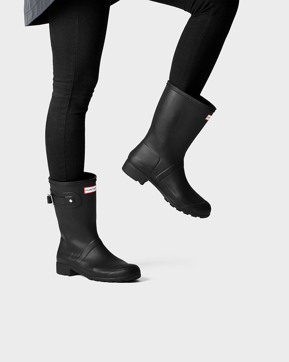 Womens Hunter Original Tour Foldable - Short Rain Boots Black - 1960-VDTPB